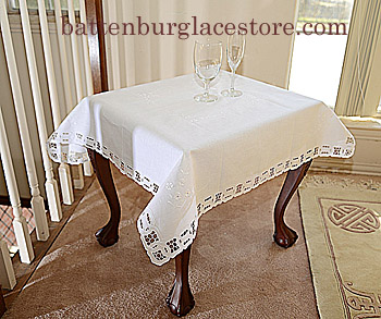 Square tablecloth. 36" Square. Dynasty Embroidery. White color